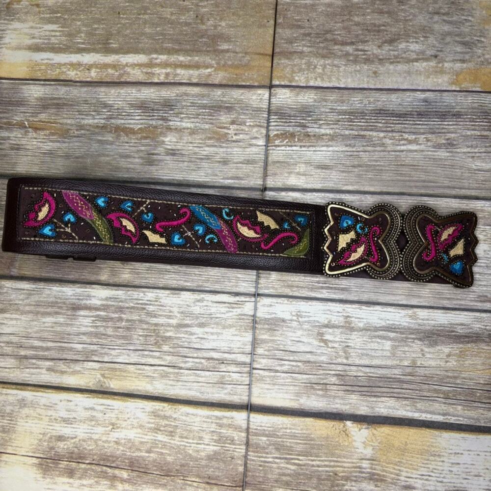 Chico's Genuine Leather Beaded Chunky Western Cowgirl‎ Belt Sz S/M